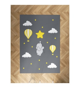 MEKTA HOME BEBEK VE ÇOCUK ODASI Fil Yıldız ve Uçan Balon Desenli Halı