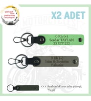 Motorcu Dostlara İsim Plaka ve 0 + Kan Grubu Yazılı Hediye x2 Anahtarlık Takım, Kül Gri-F Yeşil-Ysl (Çok Renkli)