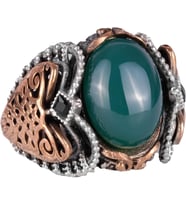El Yapımı Doğal Jade Taş Yüzük - Huzurlu 925K Katı Gümüş Erkek Yüzüğü - Uyum ve Refah Tasarımı
