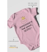 Anneannem Beni Çok Seviyo! Baskılı Bebek Zıbını – Çıtçıtlı Body  %100 Pamuk Kısa Kol (Koyu Pembe)