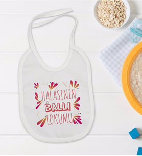 BK Kids Halasının Ballı Lokumu Tasarımlı Beyaz Bebek Mama Önlüğü-1