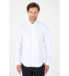 Beyaz Uzun Kol Düğmeli Yaka Cepsiz Performans Ürün Slim Fit  Gömlek 1004250270