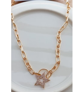 Yıldız Model Taşlı Gold Renk Kolye 