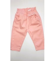 Kız Çocuk Beli Lastikli Lcralı Fiyonklu Pantolon (Pudra)