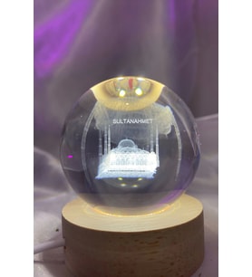 Sultan Ahmet 3D Led Işık Gecelambası Cam Küre Tek Renk Günışığı Ahşap Sultanahmet Cami Gece Lambası7