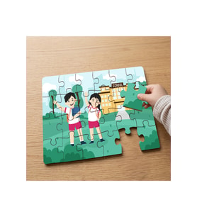 Okula Giden Mutlu Çocuklar Tasarımlı 24 Parça Ahşap Çocuk Puzzle