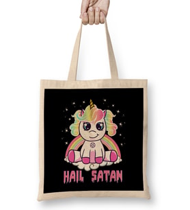 Cute Hail Satan Unicorn Rainbow Funny Satanic Pun Bez Çanta Uzun Saplı
