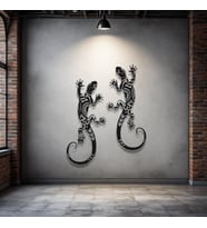 Metal Kertenkele Duvar Dekoru Seti – 2 Parça Modern Minimalist Tropikal Ev Ofis Duvar Süsü Tablo (Siyah)