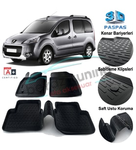 Peugeot Partner Tepee Havuzlu 3D Paspas Niken Siyah