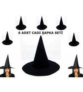Siyah Cadı Şapkası Keçe Yetişkin Boy 6 Adet