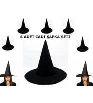 Siyah Cadı Şapkası Keçe Yetişkin Boy 6 Adet