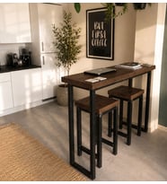 Umut Park Metal Masif Ahşap Mutfak Masası ve Taburesi(Ceviz Renk).