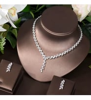 Özel Kutusunda Hediye Paketiyle Anemone Zirkon Taşlı Takı Seti Kolye Küpe Set Düğün Nişan Seti (Beyaz Gümüş)