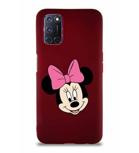 Oppo A92 Soft Premier Kapak Minnie Mouse-C Tasarımlı Silikon Kılıf - Mürdüm (Şeffaf)