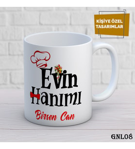 Kişiye Özel Kupa  İsimli & Fotoğraflı Premium Hediye Bardak Evin Hanımı
