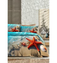 %100 Pamuk Ranforce Çeyizlik Luxury 5d Dijital Çift Kişilik Nevresim Takımı Sea Stars (Açık Mavi)