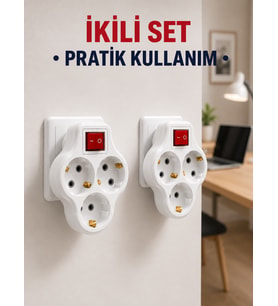 Kablosuz 3’lü Priz Çoklayıcı Açma Kapama Anahtarlı Duvar Tipi 2 Adet Set