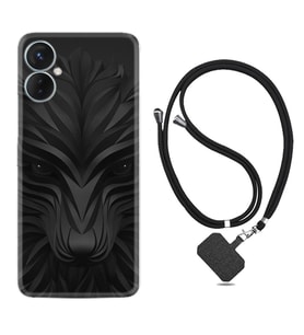 Tecno Spark 9T Kılıf Resimli Boyun Askılı İpli Desenli Silikon Black Fox 1325