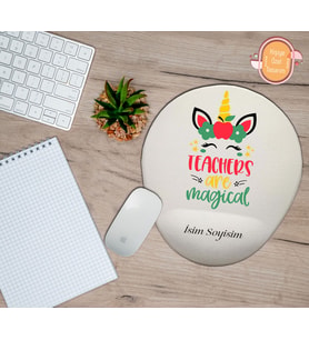Kişiye Özel Renkli Unicorn Temalı Öğretmenler Sihirlidir Yazılı Mouse Pad Bilek Destekli