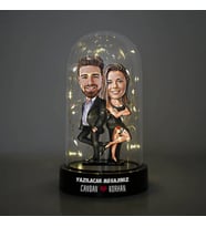 Yakışan Güzel Çiftler Karikatürlü Işıklı Fanus Biblo