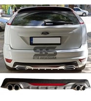 Ford Focus 2 HB Difüzör Arka Tampon Eki 4 Egzoz Çıkışlı Gri Reflektörlü