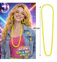 Neon Sarı Boncuk Kolye 80 cm – Retro 80’ler 90’lar Parti Aksesuarı