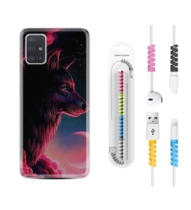 Samsung a71 A72 A73 A7 A9 2018 C7 C9 Kılıf Kablo Koruma Spiral Silikon Wolf and Moon 1380