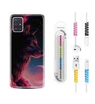 Samsung a71 A72 A73 A7 A9 2018 C7 C9 Kılıf Kablo Koruma Spiral Silikon Wolf and Moon 1380