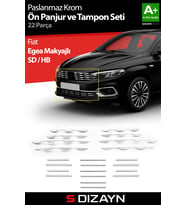 Fiat Egea Krom Ön Panjur ve Tampon Çıta Seti Diamond Model 22 Prç. 2020 Üzeri (Parlak Krom)