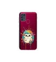 Samsung Galaxy M31 ile Uyumlu Splash Kirpi Tasarımlı Şeffaf Silikon Kılıf