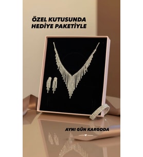 Özel Kutusunda Hediye Paketiyle Eugenia  Gümüş Kaplama  Takı Seti 3'lü Kolye Küpe Bileklik Hediye Set Düğün Nişan Söz Nikah Takı Seti (Beyaz Gümüş)