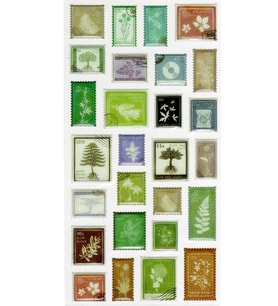 Vintage Sticker Pul Retro Style Kabartmalı Stiker Çıkartma Etiket 9x17 cm - Ağaç Yaprak Pul Mektup
