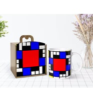 BK Gift Kişiye Özel Ahşap Kutuda Mondrian Tasarımlı Beyaz Kupa Bardak-4