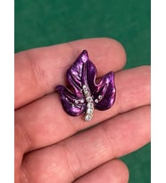 3X2 CM ZİRKON CAM TAŞLI MOR YAPRAK BROŞ İĞNELİK YAKA İĞNESİ TÜRBAN İĞNESİ