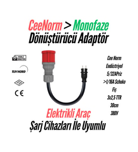 Bemis Elektrikli Araç Şarj Uyumlu CeeNorm Adaptör – 5/32A Priz → 1/16A Fiş