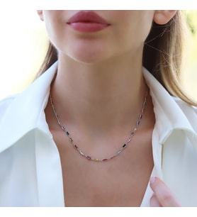 Baget Renkli Taşlı Gümüş Kolye