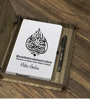 Kişiye Özel  Din Kültürü Öğretmeni Tasarımlı Ahşap Kutulu Ajanda Kalem Seti (Beyaz)