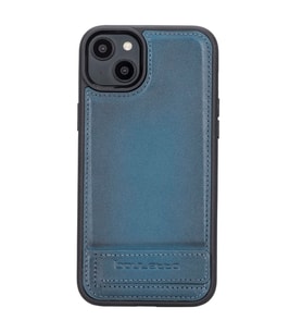Bouletta Apple iPhone 14 Plus Uyumlu Deri Standlı Arka Kapak BRN4 (Mavi)