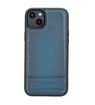 Bouletta Apple iPhone 14 Plus Uyumlu Deri Standlı Arka Kapak BRN4 (Mavi)