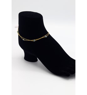 Çift Zincirli Mavi Nazar Boncuklu Model Gold Renk 925 Ayar Gümüş Kadın Halhal 201025739
