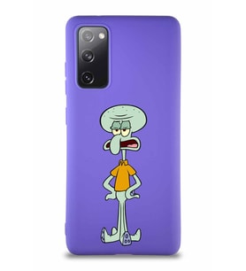 Samsung Galaxy S20 FE Soft Premier Kapak Squidward Dokunaç Tasarımlı Silikon Kılıf - Mor (Şeffaf)
