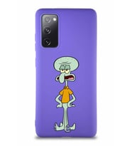 Samsung Galaxy S20 FE Soft Premier Kapak Squidward Dokunaç Tasarımlı Silikon Kılıf - Mor (Şeffaf)