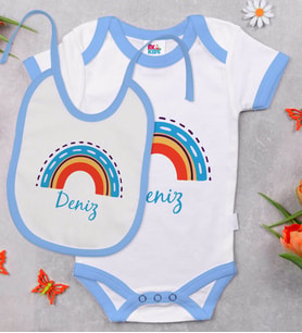 BK Kids Kişiye Özel İsimli Mavi Bebek Body Zıbın ve Mama Önlüğü Hediye Seti-2