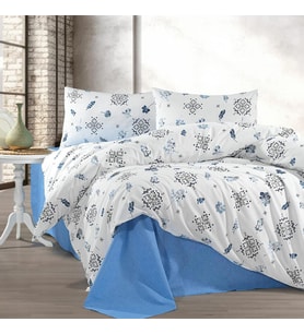 Keep London Home Series Natural Cotton(Doğal Pamuk) Çift Kişilik Nevresim Takımı-Mavi (Desenli)
