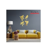 Modern 4'lü Kuş Ahşap MDF üzeri  Aynalı Gold Pleksi