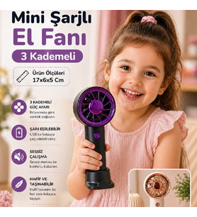 Mini Şarjlı El Fanı 3 Kademeli Ayarlanabilir Taşınabilir Soğutucu Fan 17x6x5 Cm