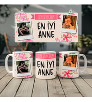 Kişiye Özel Fotoğraflı En İyi Anneler Hediyesi Kupa Bardak, Çiçekli İsimli Fotoğraflı Bardak, 330ml, Beyaz (Doğal Beyaz)