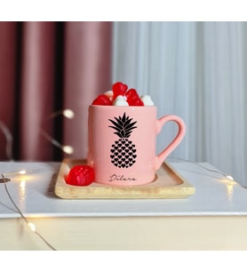 Ananas Tasarımlı Kişiye Özel Pembe Türk Kahvesi Fincanı