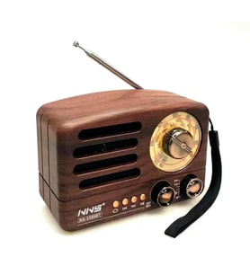 Mcg® Küçük Boy Retro, Nostaljik, Ahşap Tasarım Bluetooth Hoparlörlü, Şarjlı, Taşınabilir Büyük Döndürülebilen Düğmeli FM/AM Destekli Radyo NS3380