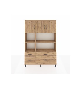 Arges Gardrop 8 Raflı 4 Çekmeceli 3 Kapaklı 132x30x195 Çam-Çam